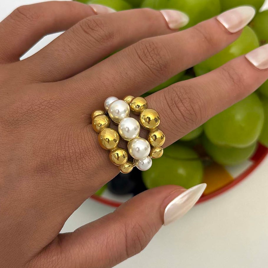 1 Piece Simple Series Natural Patchwork Stainless Steel  Gold Color  Statement Rings Picture6