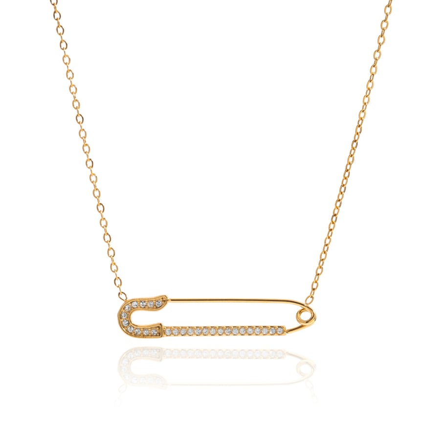 1 pezzo classico di graffetta in acciaio inossidabile color oro, collana con ciondolo da donna 