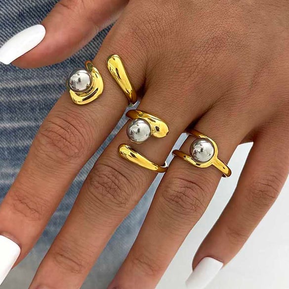 1 Stück gemischte Statement-Ringe aus Edelstahl für Damen in Gold- und Silberfarben 2