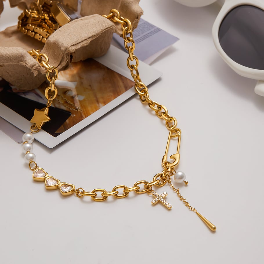 Elegant Cross Stainless Steel Gold Color Women's Pendant Necklaces Picture3