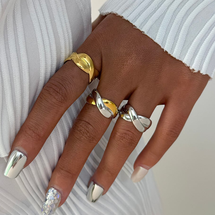 1 Piece Retro Irregular Shape Stainless Steel Gold Color Women's Statement Rings h5Picture3