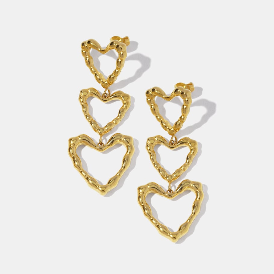 1 Pair Heart Stainless Steel Gold Color Dangle Earrings Picture2