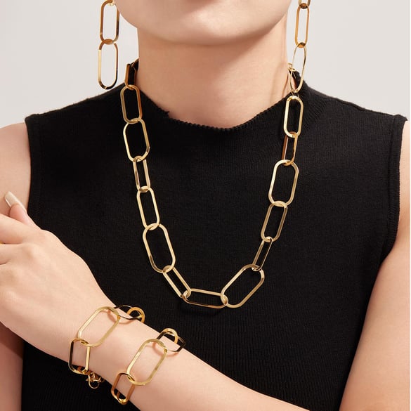Simple Squircle Stainless Steel Gold Color Women's Jewelry Sets 2