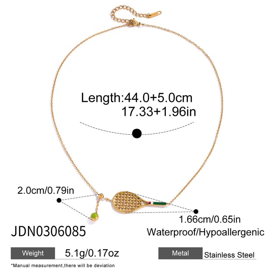 Conjuntos de joyas para mujer de acero inoxidable color dorado con raqueta de tenis deportiva 