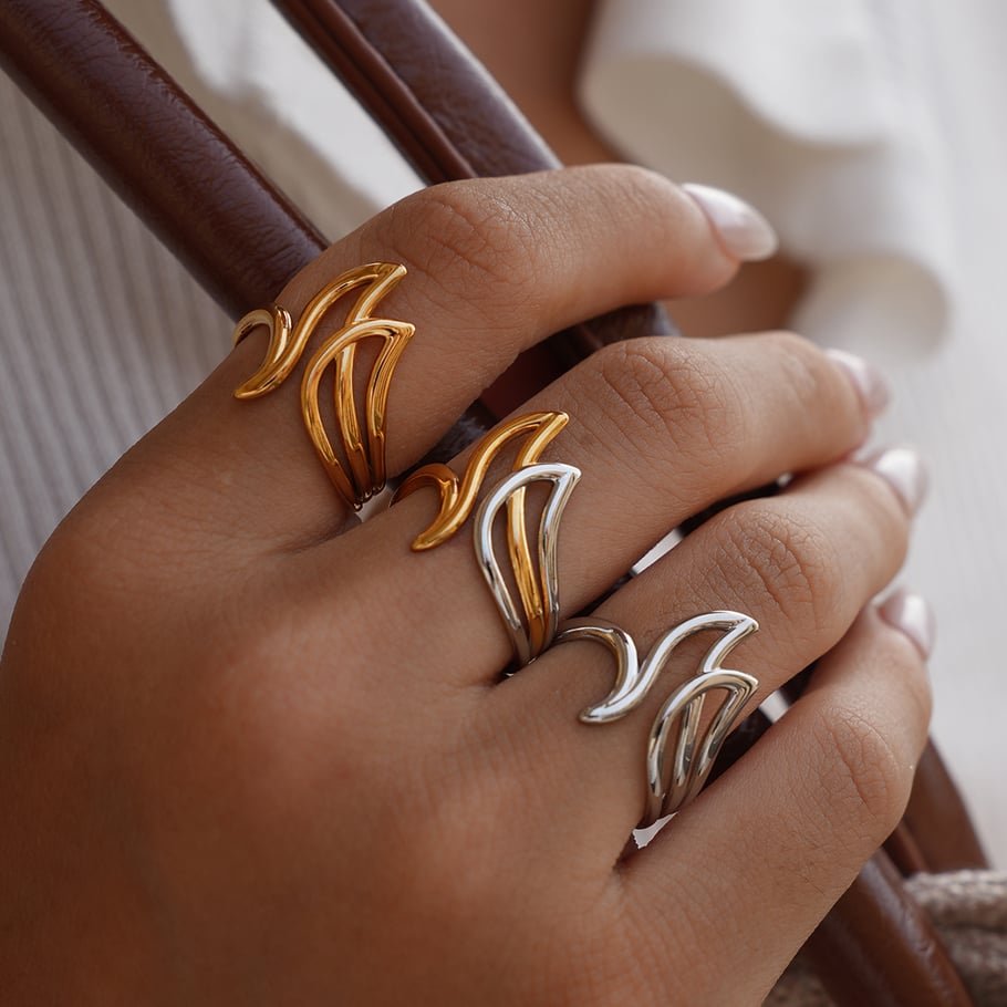 1 Stück Tägliche unregelmäßige Form Edelstahl Gold Farbe Damen Statement Ringe Bild5