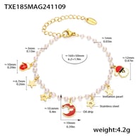 TXE185-Bracciale con elemento natalizio in perle finte color oro Immagine2