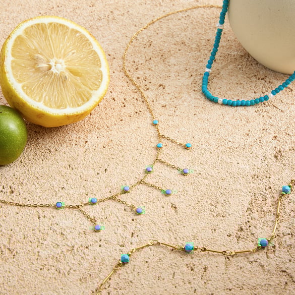 1 Piece Classic Calaite Stainless Steel Gold Color Natural Stone Women's Chain Necklaces