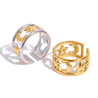1 Stück schicke Statement-Ringe aus Edelstahl mit Sonne und Mond in Goldfarbe h5 Bild7