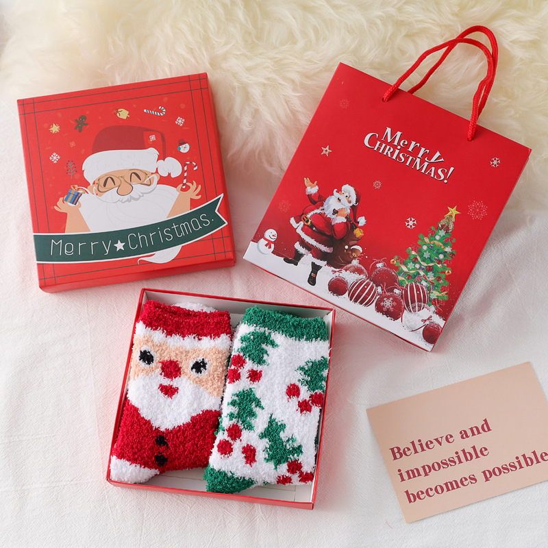 Verdickte Damensocken aus Korallenvlies in Weihnachtsgeschenkbox 