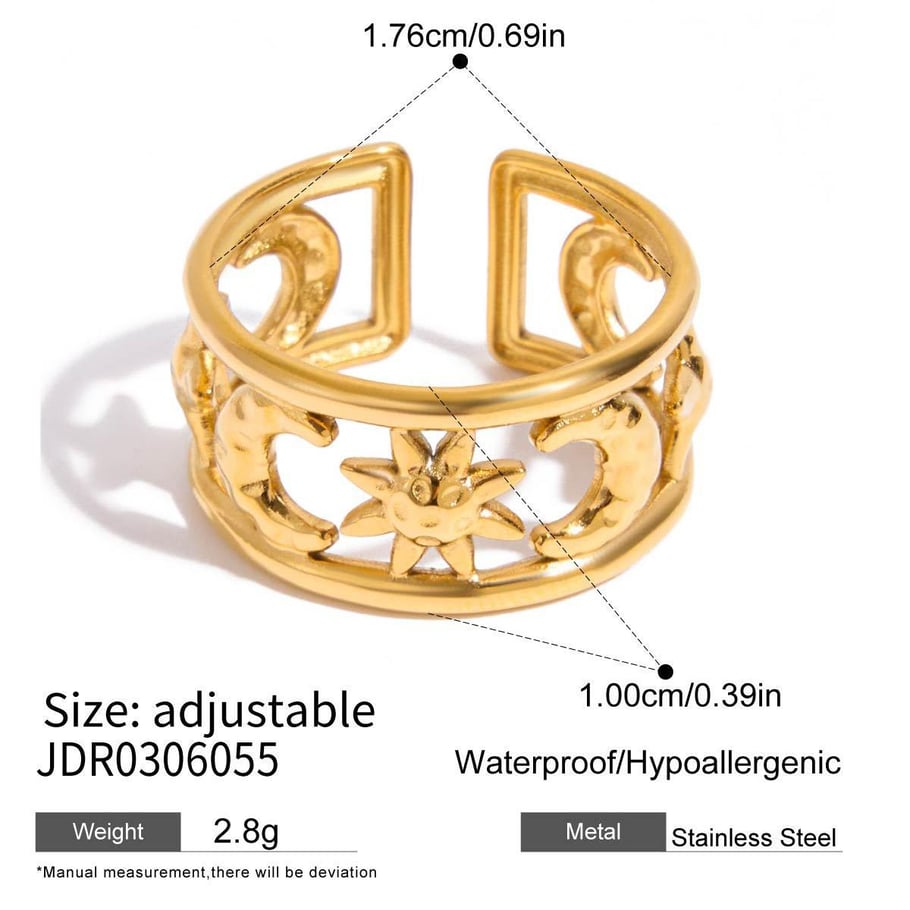 1 Stück schicke Statement-Ringe aus Edelstahl mit Sonne und Mond in Goldfarbe 