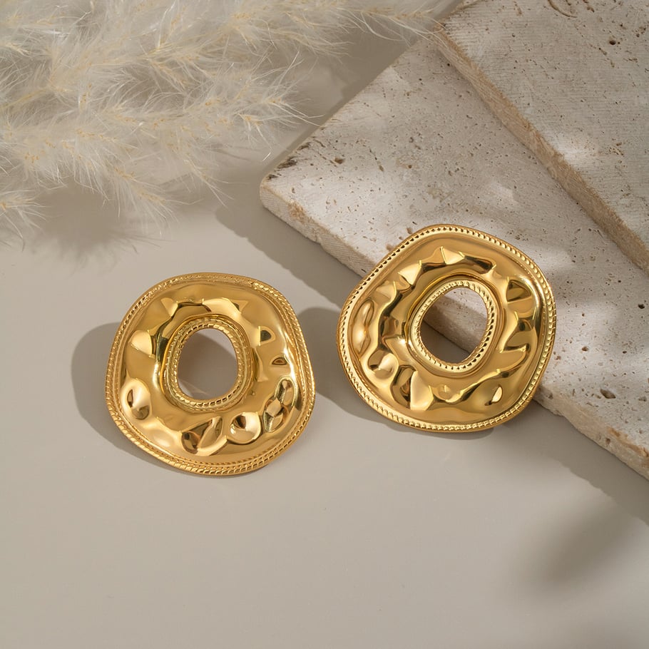 1 Pair Round Hammer Pattern Stainless Steel Stud Earrings Picture4