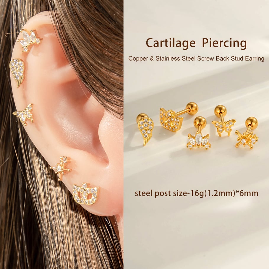 1 Piece Butterfly Copper Gold Color Zircon Piercing Earring h5Picture4