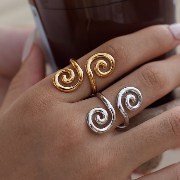 1 Piece  Retro Circle Stainless Steel  Gold Color Women's  Statement Rings
