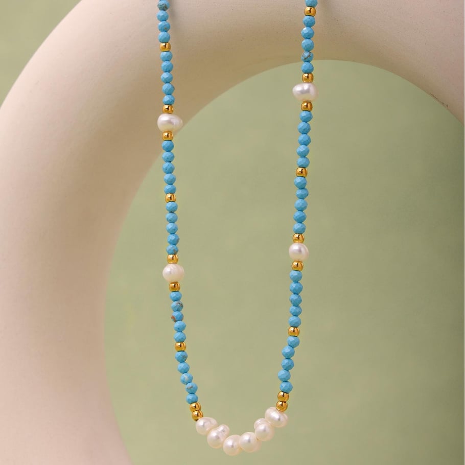 Tägliche Calaite Perlen Edelstahl Gold Farbe Naturstein Perle Damen Schmuck Sets Bild6