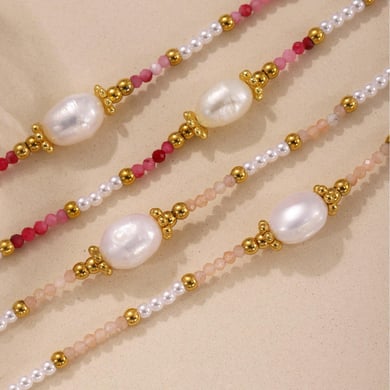 1 pezzo di collana classica in acciaio inossidabile color oro con pietra naturale da donna h5 Immagine6