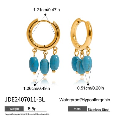 1 paio di eleganti orecchini pendenti da donna in acciaio inossidabile color oro con calaite h5 Immagine2