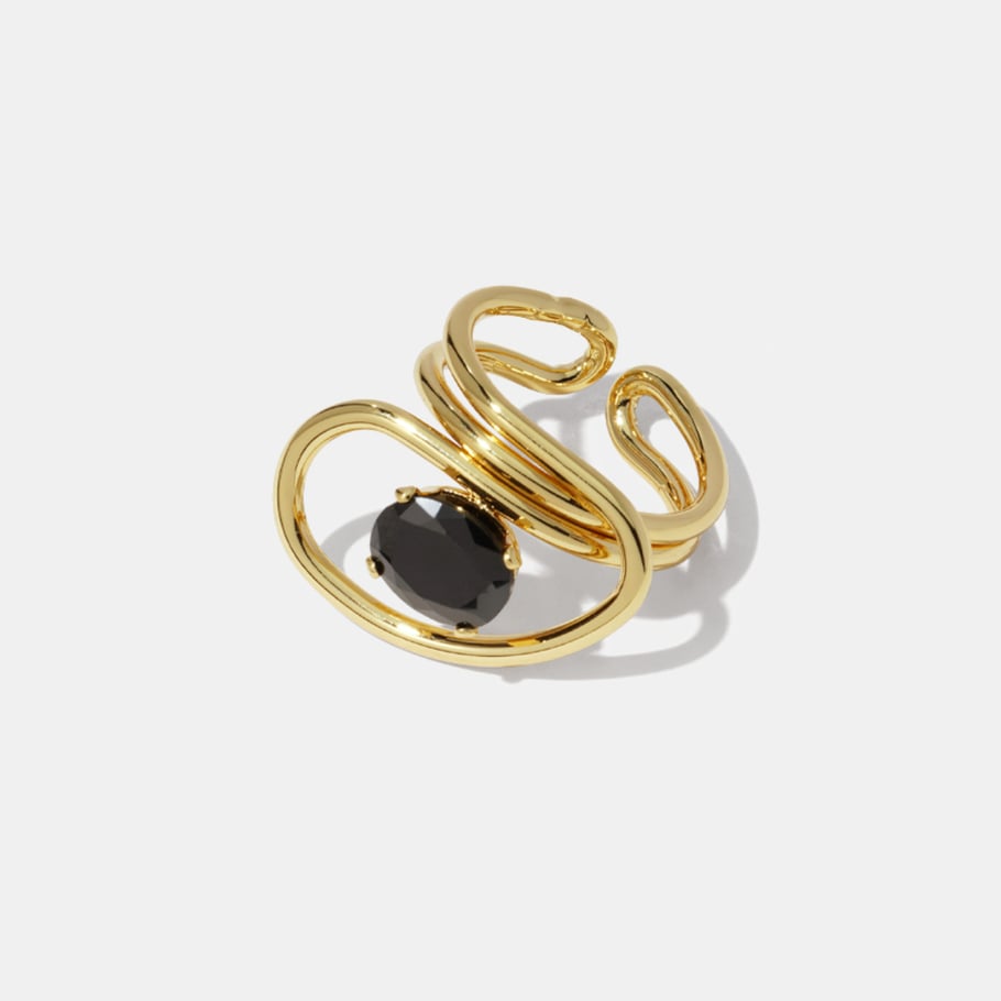 1 Piece Irregular Shape Zircon Stainless Steel  Gold Color Gemstone Ring Picture2