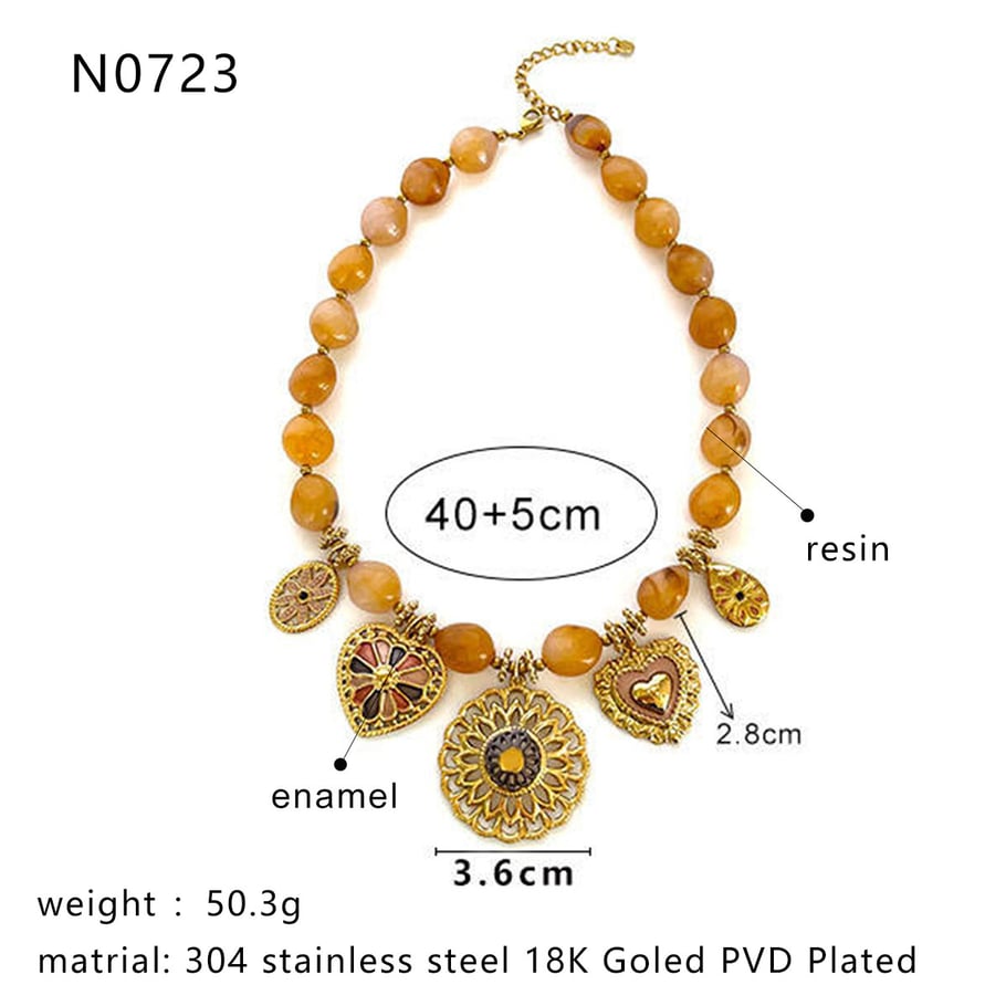 Collana con ciondolo a forma di cuore in resina color oro, 1 pezzo di lusso Immagine2