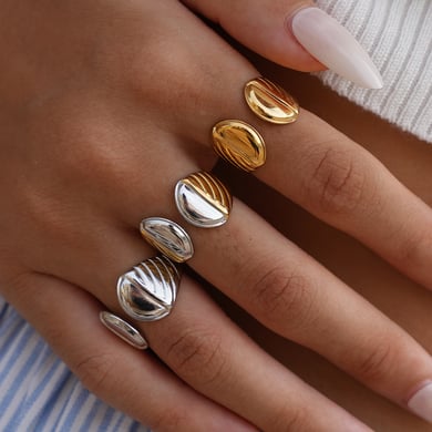 1 Stück Simple Series Tägliche unregelmäßige Form Edelstahl Gold Farbe Statement Ringe h5 Bild3