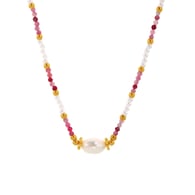 P1993-Collana con perline di conchiglia in pietra naturale rosa 40+5cm Immagine2