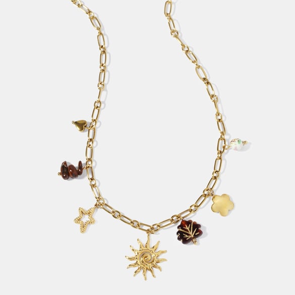 1 Piece Classic Retro Sun Stainless Steel  Gold Color  Women's Pendant Necklaces 2