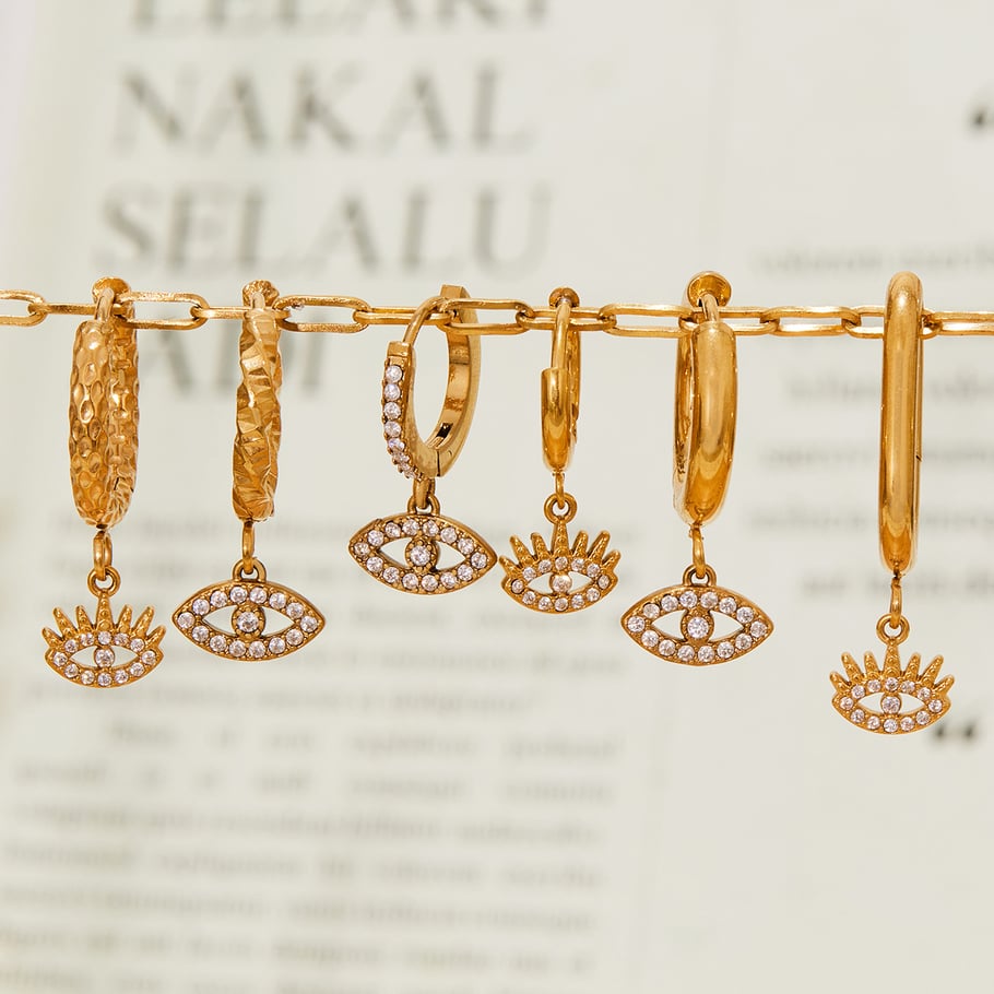 1 Pair Delicate Devil's Eye Stainless Steel Gold Color Zircon Women's Drop Earrings Picture3