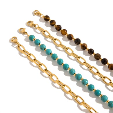 1 Piece Double-layer Natural Stone Beads Stainless Steel Women's Bracelets Sets h5 Picture7