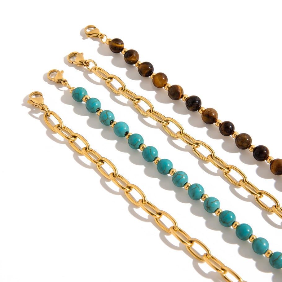 1 Piece Double-layer Natural Stone Beads Stainless Steel Women's Bracelets Sets Picture7