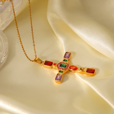 1 Piece Daily Cross Stainless Steel   Gold Color Women's Pendant Necklaces h5 Picture7