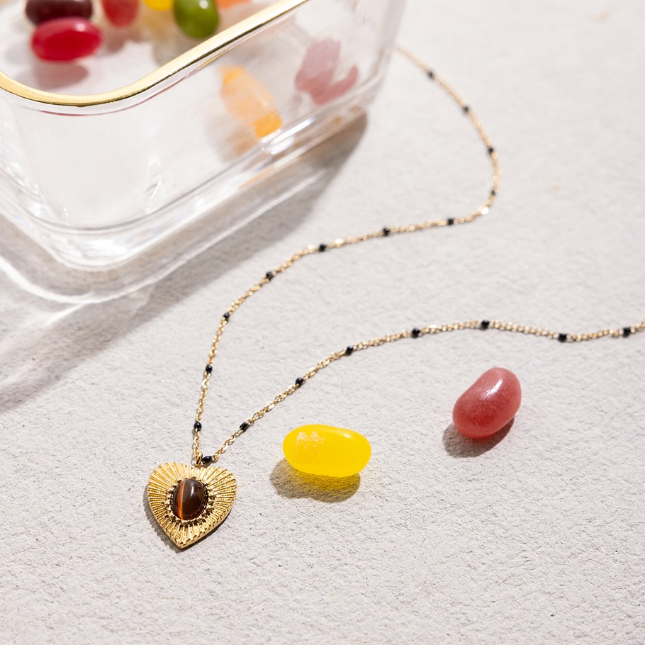 1 Piece Classic Heart Stainless Steel Gold Color Natural Stone Women's Pendant Necklaces Picture6
