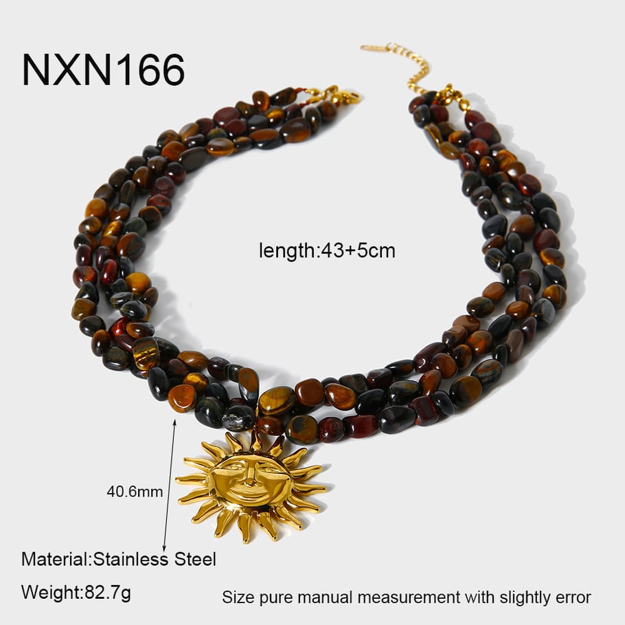 1 Piece Natural Stones Gold Color Sun Shape Beaded Necklace 