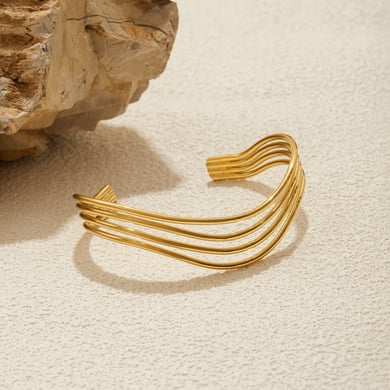 Braccialetti da donna in acciaio inossidabile color oro con linea ondulata classica, 1 pezzo h5 Immagine7