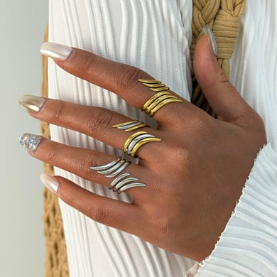1 Piece Simple Wings Stainless Steel  Gold Color Women's Statement Rings h5 Picture4