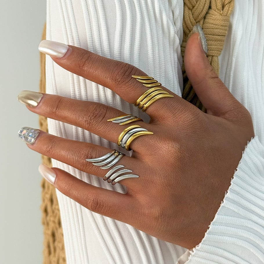 1 Piece Simple Wings Stainless Steel  Gold Color Women's Statement Rings Picture4