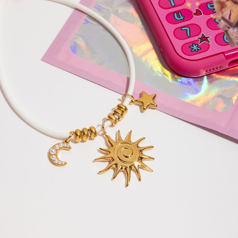 1 elegante collana con ciondolo sole stella luna in acciaio inossidabile da donna Immagine5