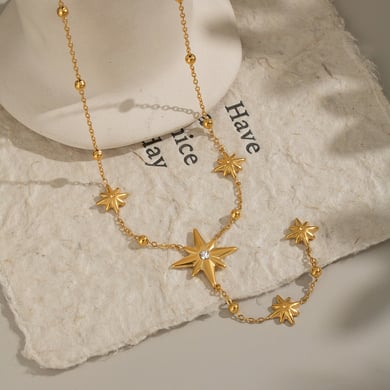Stars Stainless Steel Gold Color Necklace Set h5 Picture2