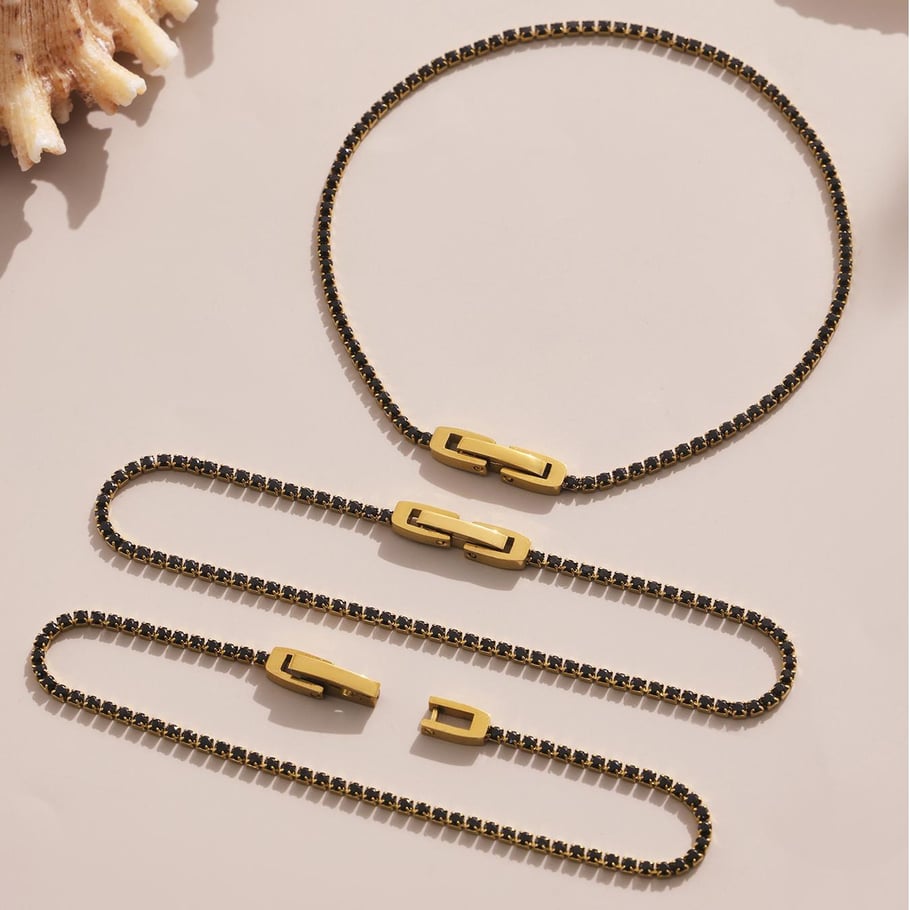 Pulsera de cadena de acero inoxidable con circonitas de color dorado y líneas delicadas para mujer (1 unidad) Imagen5