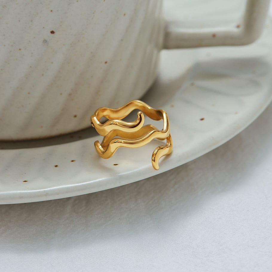 1 Piece Simple Curve Stainless Steel Gold Color Minimalist Rings Picture5