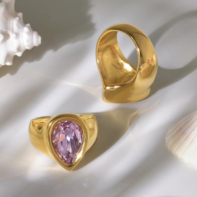 1 Piece Romantic Droplet Stainless Steel Gold Color Zircon Women's Gemstone Rings h5 Picture6