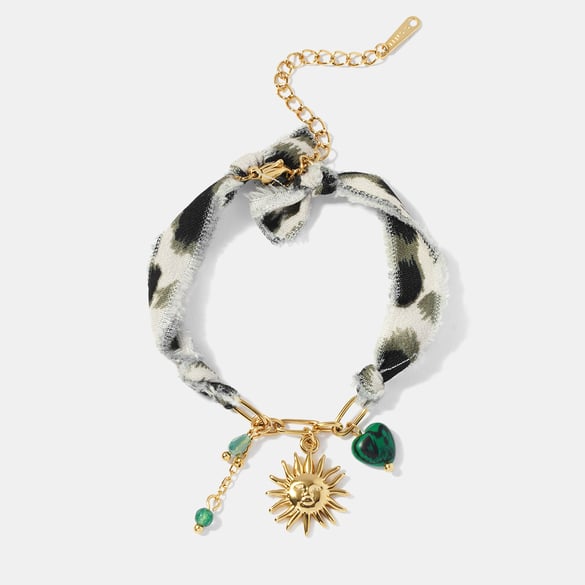 Pulsera con dijes de acero inoxidable dorado para mujer, serie romántica, estilo retro sol, 1 pieza