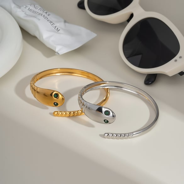 Bracciale rigido color oro a forma di serpente in acciaio inossidabile da 1 pezzo 2