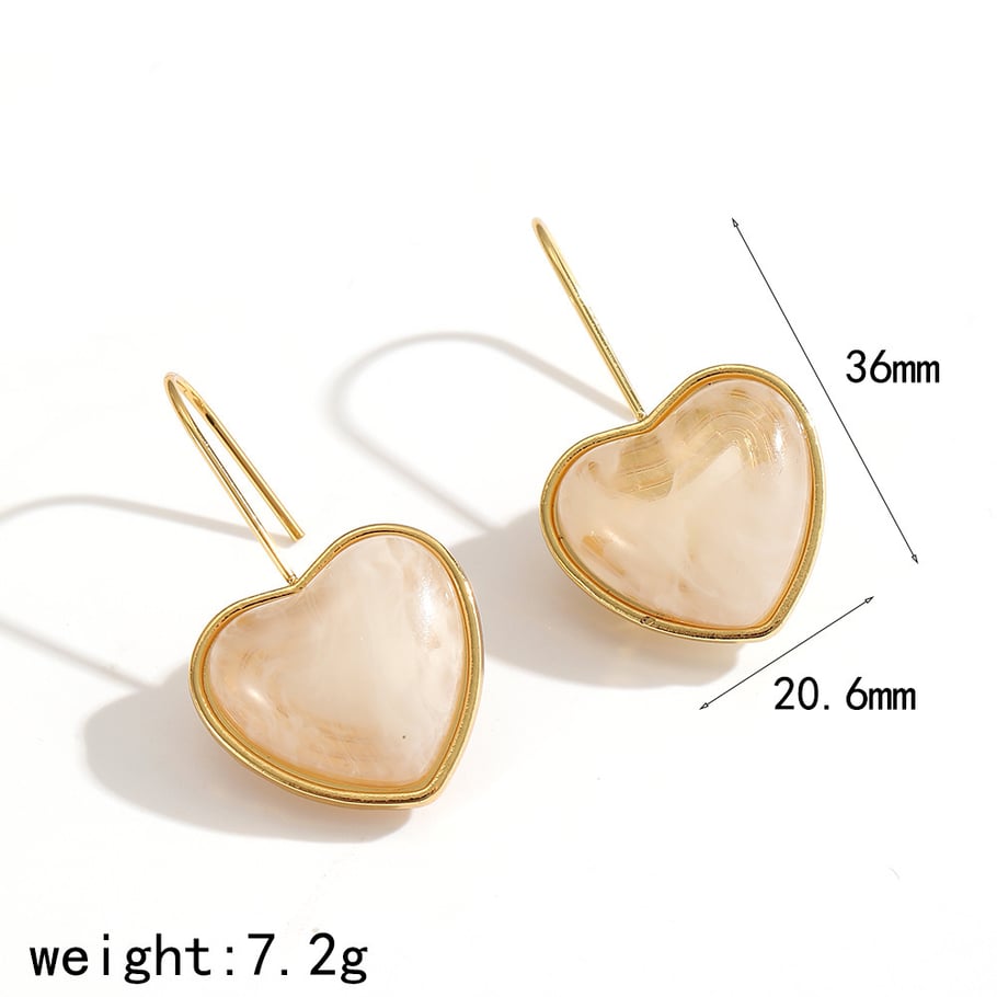 1 Paar Retro Herz Edelstahl Gold Farbe Acryl Damen Baumeln Ohrringe 