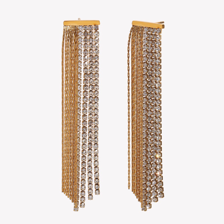 1 Pair Exquisite Tassel Stainless Steel Gold Color Zircon Women's Dangle Earrings