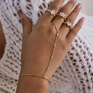 1 pezzo di anello da donna con pietre preziose color oro e zircone in acciaio inossidabile con cerchio luminoso h5 Immagine2
