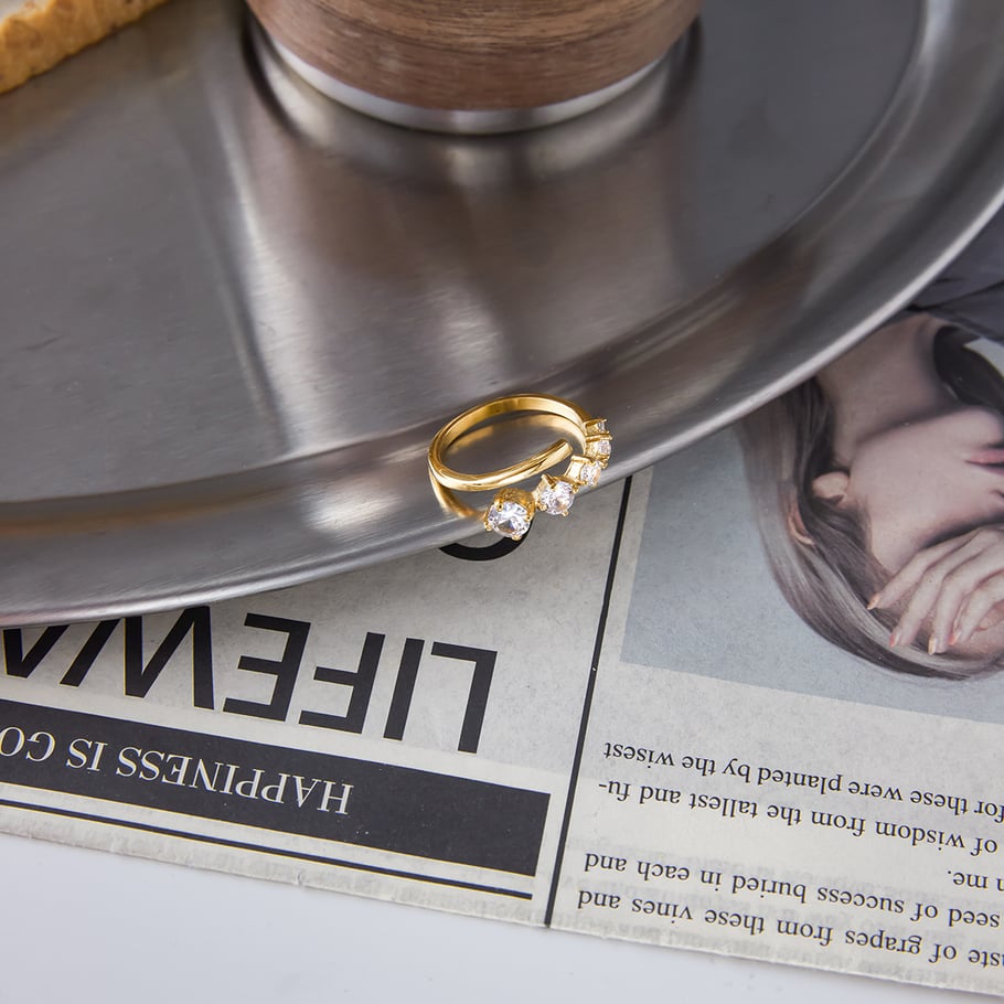 1 Piece Delicate Lines Stainless Steel Gold Color Zircon Women's Gemstone Rings Picture7