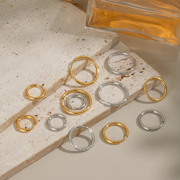 1 Pair Stainless Steel Gold Color Basic Hoop Earrings
