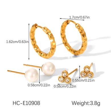 1 set di orecchini a bottone da donna in acciaio inossidabile color oro con zirconi di forma irregolare di lusso h5 Immagine2