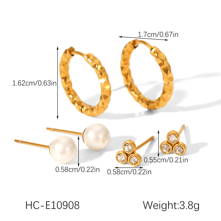 1 set di orecchini a bottone da donna in acciaio inossidabile color oro con zirconi di forma irregolare di lusso Immagine2
