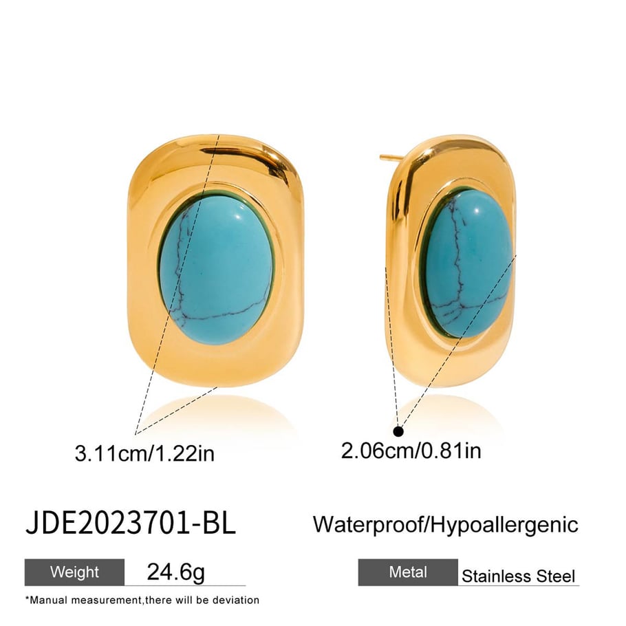 1 Pair Classic Rectangle Oval Calaite Stainless Steel Gold Color Women's Stud Earrings Picture2