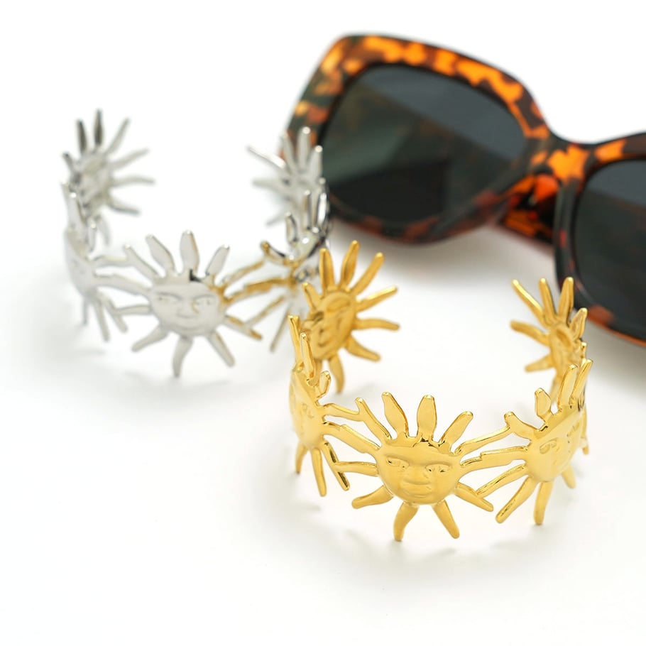 Braccialetti da donna in acciaio inossidabile color oro con sole retrò, serie semplice, 1 pezzo Immagine5